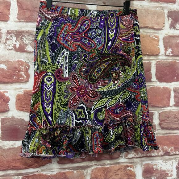 Sharagano Skirt Women's S Multicolor Boho Paisley Floral Ruffle Hem Festival Y2K - Picture 2 of 8